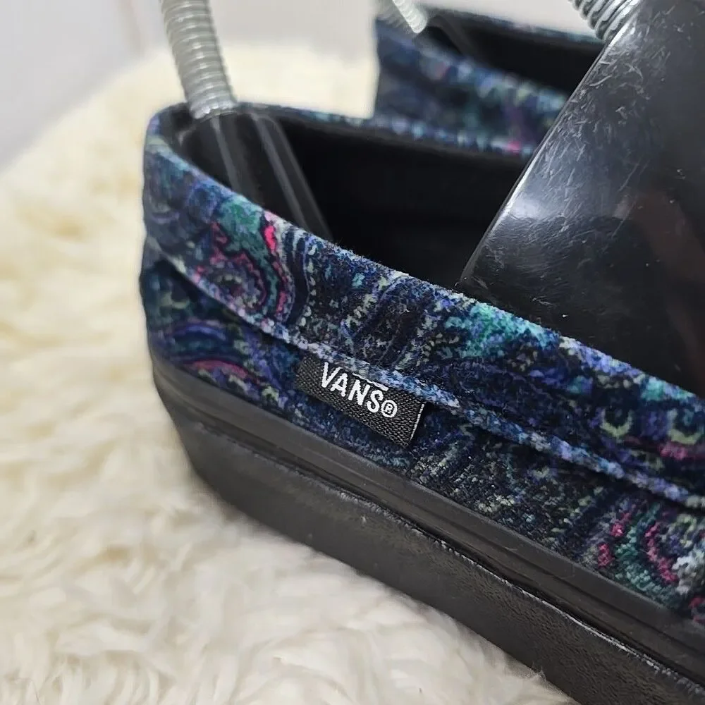 VANS Style 53 Velvet Paisley Men 4 Woman 5.5 Dark Blue Green Loafers Comfort Art